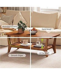 Tribesigns Solid Wood Coffee Table, 47-Inch Living Room Center Table with Shelf, 2-Tier, Smooth Corners, Child-Friendly, Easy Assembly
