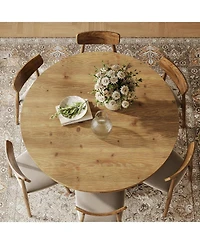 Tribesigns Solid Wood Round Dining Table, 47" Farmhouse Kitchen Table for 4-6, Wooden Circle Dinner Table