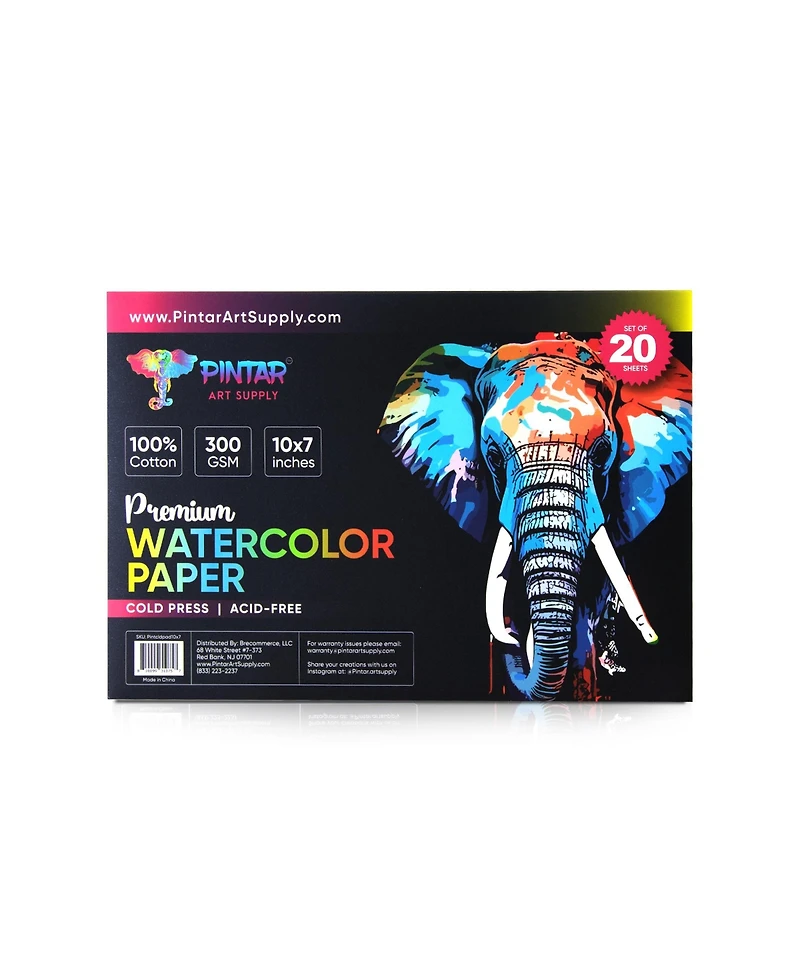Pintar Watercolor Paper Block, 100% Cotton, 140lb/300gsm, Rough Grain, 20 Sheets