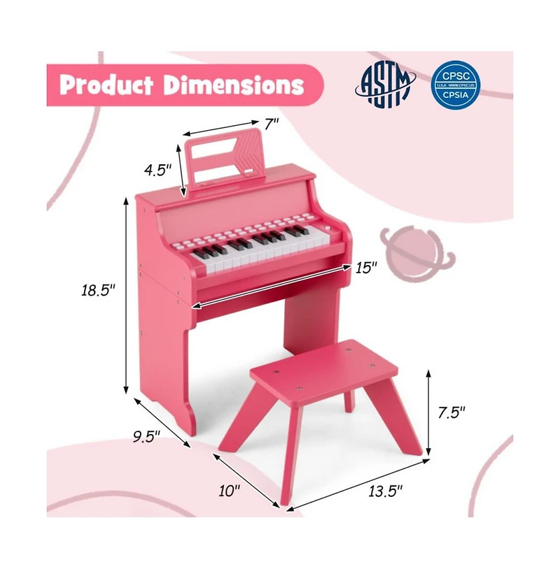 Hongge Kids Digital Piano Keyboard with Lighted Teaching Mode and Bench for Musical Learning