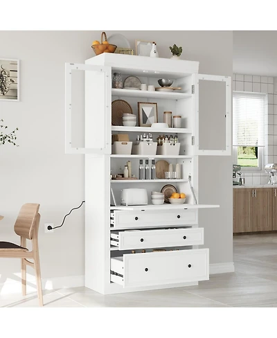 Streamdale 36x16.5x78inch Freestanding Kitchen Pantry Storage Cabinet with 3 Drawers, White