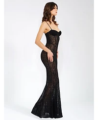 Miss Circle Women's Ulani Black Burnout Velvet Detail Mesh Maxi Dress