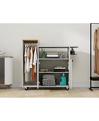 Streamdale Furniture Ironing Cart with Rolling Board, Multipurpose Cabinet with Wheels & Shelf