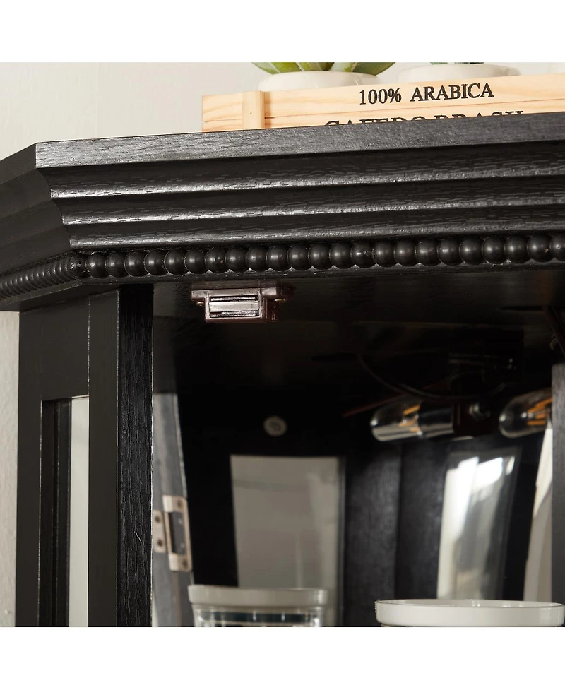 Streamdale Furniture Streamdale Lighted Corner Curio Cabinet with Tempered Glass Doors & Adjustable Shelving - Black