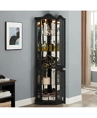 Streamdale Lighted Oak Curio Cabinet with Tempered Glass Doors & Shelves