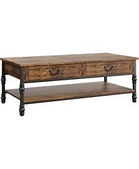gaomon 41" Coffee Table with 2 Storage Drawers, Rustic Coffee Tables w/Storage Shelf and Metal Legs,Wood Large Rectangular Coffee Table (Rustic