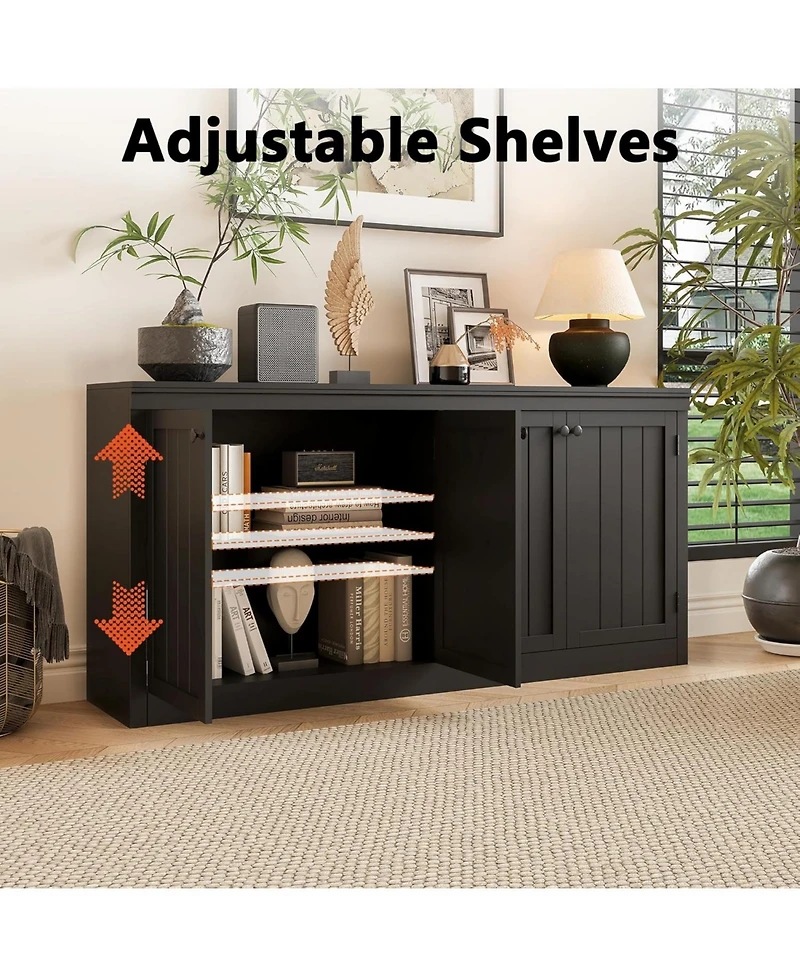 gaomon 63" Buffet Sideboard with 4 Striped Door, Wooden Buffet Cabinet with Storage, Modern Coffee Bar Cabinet with Adjustable Shelf