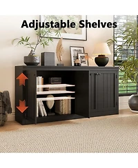 gaomon 63" Buffet Sideboard with 4 Striped Door, Wooden Buffet Cabinet with Storage, Modern Coffee Bar Cabinet with Adjustable Shelf