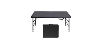 gaomon Folding Table 4FT, Heavy Duty Portable Plastic Folding Table with Handle, Anti-Slip Feet, Waterproof, Easy to Clean, Adjustable Height