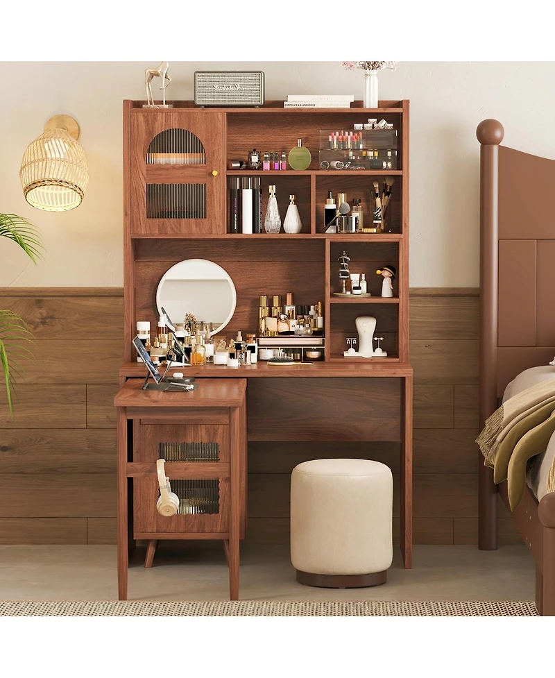 Streamdale Computer Desk with Rotating Desktop, Storage Drawer & Cabinets