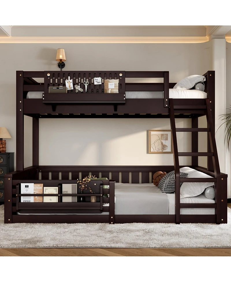 Streamdale Furniture Streamdale Twin Xl over Queen Bunk Bed with Ladder, Guardrails, Pegboard & Bookshelf, Espresso