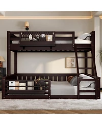 Streamdale Furniture Streamdale Twin Xl over Queen Bunk Bed with Ladder, Guardrails, Pegboard & Bookshelf, Espresso