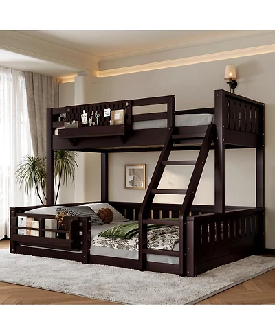 Streamdale Furniture Streamdale Twin Xl over Queen Bunk Bed with Ladder, Guardrails, Pegboard & Bookshelf, Espresso