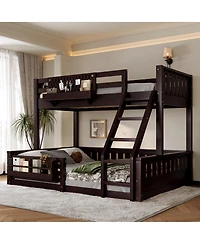 Streamdale Furniture Streamdale Twin Xl over Queen Bunk Bed with Ladder, Guardrails, Pegboard & Bookshelf, Espresso