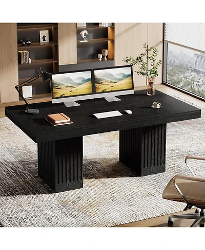 Tribesigns 63 Inch Executive Desk, Modern Office Computer Desk with Heavy Duty Double Pedestal, Large Study Writing Table Business Furniture