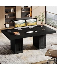 Tribesigns 63 Inch Executive Desk, Modern Office Computer Desk with Heavy Duty Double Pedestal, Large Study Writing Table Business Furniture