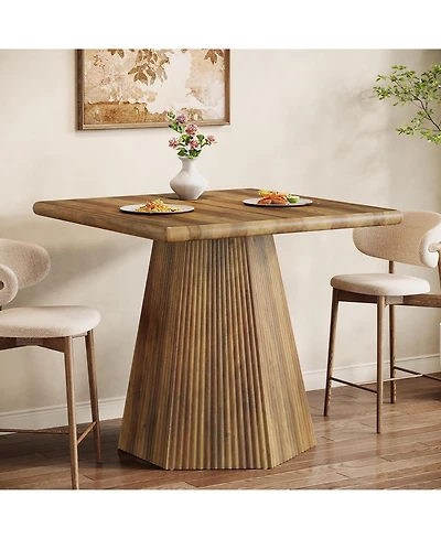 Tribesigns Square Dining Table for 4, 31.5-Inch Farmhouse Kitchen Table with Sturdy Pedestal Base for Kitchen & Dining Room & Living Room