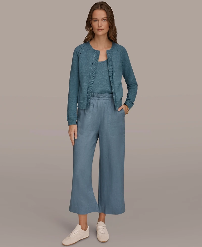 Donna Karan Weekend Women's Pointelle Stitch Detail Open-Front Cardigan