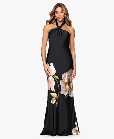 Betsy & Adam Petite Halter Neck Sheath Gown