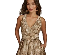 Donna Karan Petite Sleeveless Metallic Brocade V-Neck Ball Gown