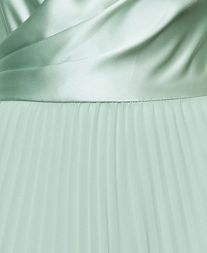 Xscape Women's Long Satin Long-Sleeves Collared Ball Gown