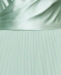 Xscape Women's Long Satin Long-Sleeves Collared Ball Gown