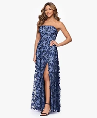 Xscape Women's Long Strapless 3D Flower Ball Gown