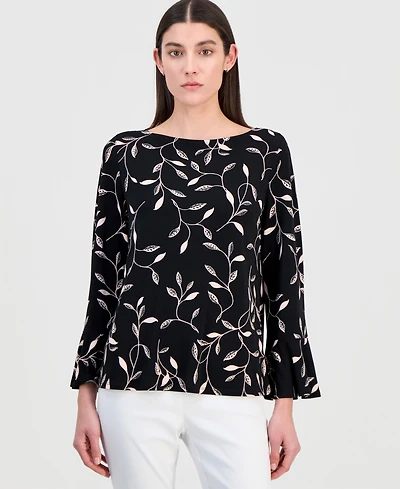 Jm Collection Women's Printed Boat-Neck Bell-Sleeve Top, Macy's Exclusive