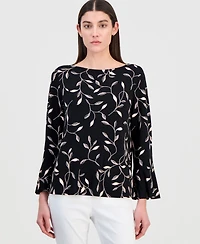 Jm Collection Women's Printed Boat-Neck Bell-Sleeve Top, Macy's Exclusive