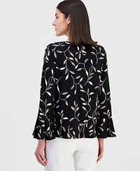 Jm Collection Women's Printed Boat-Neck Bell-Sleeve Top, Macy's Exclusive