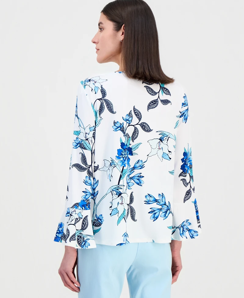 Jm Collection Women's Printed Boat-Neck Bell-Sleeve Top, Macy's Exclusive