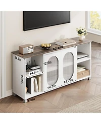 gaomon Modern Tv Stand for 70" Tv, Black Entertainment Center with Shelves and Glass Doors