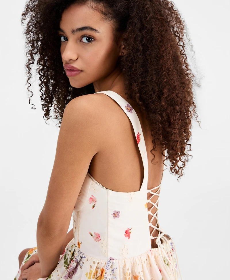 Seni & Cade Women's Lace-Up Eyelet-Embroidered Dress