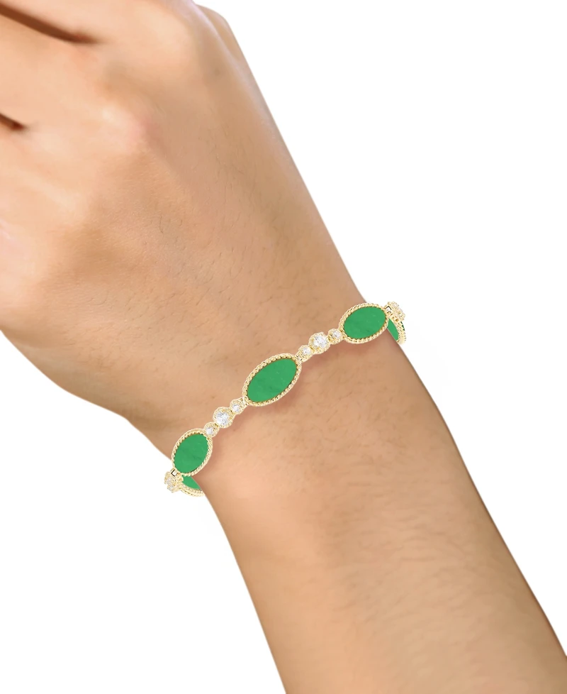 Macy's Jade (12x6mm) and White Sapphire (0.02 ct. t.w.) Bracelet 14k Gold Over Sterling Silver (Also Available Onyx)