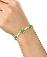 Macy's Jade (12x6mm) and White Sapphire (0.02 ct. t.w.) Bracelet 14k Gold Over Sterling Silver (Also Available Onyx)