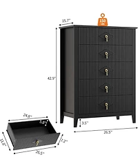 Gaomon Fluted Dresser for Bedroom 42.9" Tall, 5-Drawer Wood Dresser for Bedroom, Modern Chest of Drawers, Storage Organizer Cabinet