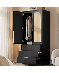 gaomon Garvee Armoire Wardrobe Closet, 69.5" Wooden Cabinet with 3 Drawers, Hanging Rod, 2 Doors Clothing Storage for Bedroom