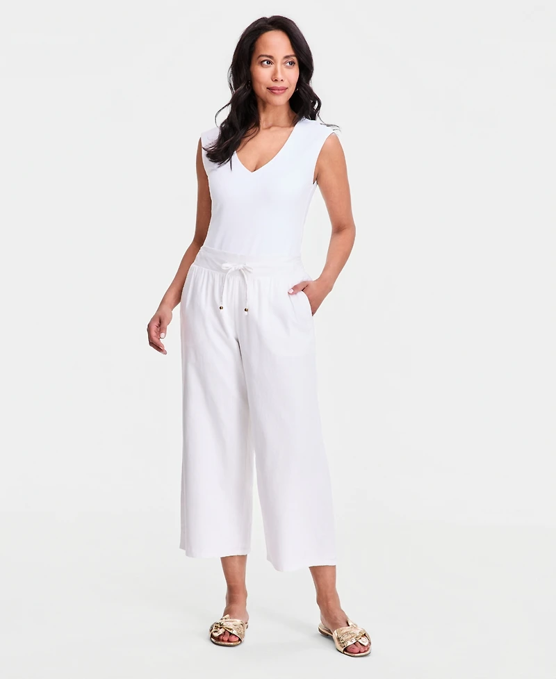 Jm Collection Women's Cropped Drawstring Line-Blend Wide-Leg Pants, Macy's Exclusive