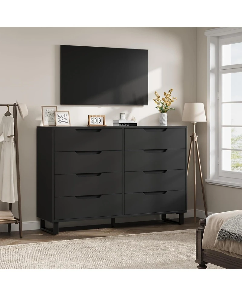 Gaomon Farmhouse Tv Stand with 8 Drawers Storage, Entertainment Center Sturdy Metal Legs