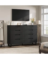 Gaomon Farmhouse Tv Stand with 8 Drawers Storage, Entertainment Center Sturdy Metal Legs