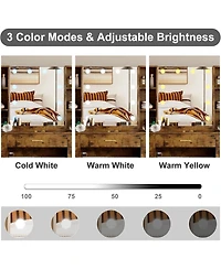 gaomon Modern Makeup Vanity Table Set With Lighted Mirror,56" Farmhouse Vanity Desk With Charge Station&Storage Shelves,Dressing Table