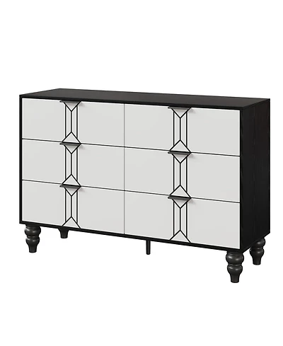 gaomon Modern Wooden 6 Drawer Dresser with Vintage Pattern Design