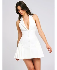 Miss Circle Women's Reyna White Backless Pleated Mini Blazer Dress
