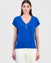 Jm Collection Women's Short-Sleeve Lurex-Knit Top, Macy's Exclusive