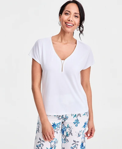 Jm Collection Women's Short-Sleeve Lurex-Knit Top, Macy's Exclusive
