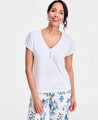 Jm Collection Women's Short-Sleeve Lurex-Knit Top, Macy's Exclusive