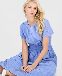 Anne Klein Women's Eyelet Short-Sleeve Midi Dress