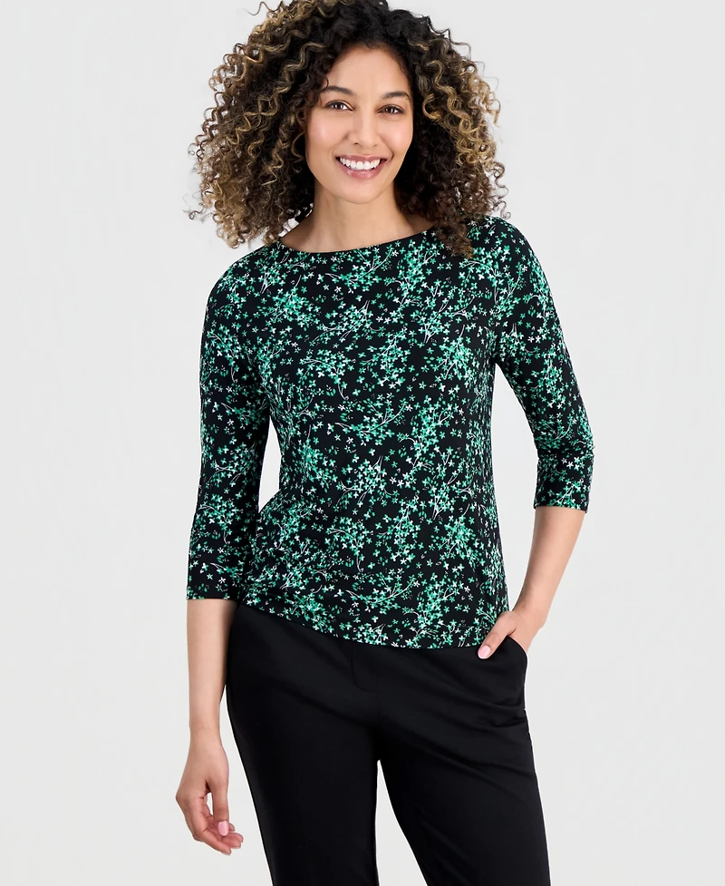 Jones New York Petite Printed 3/4-Sleeve Top