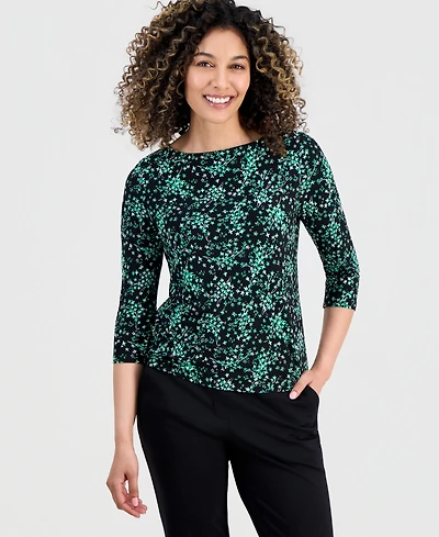 Jones New York Petite Printed 3/4-Sleeve Top