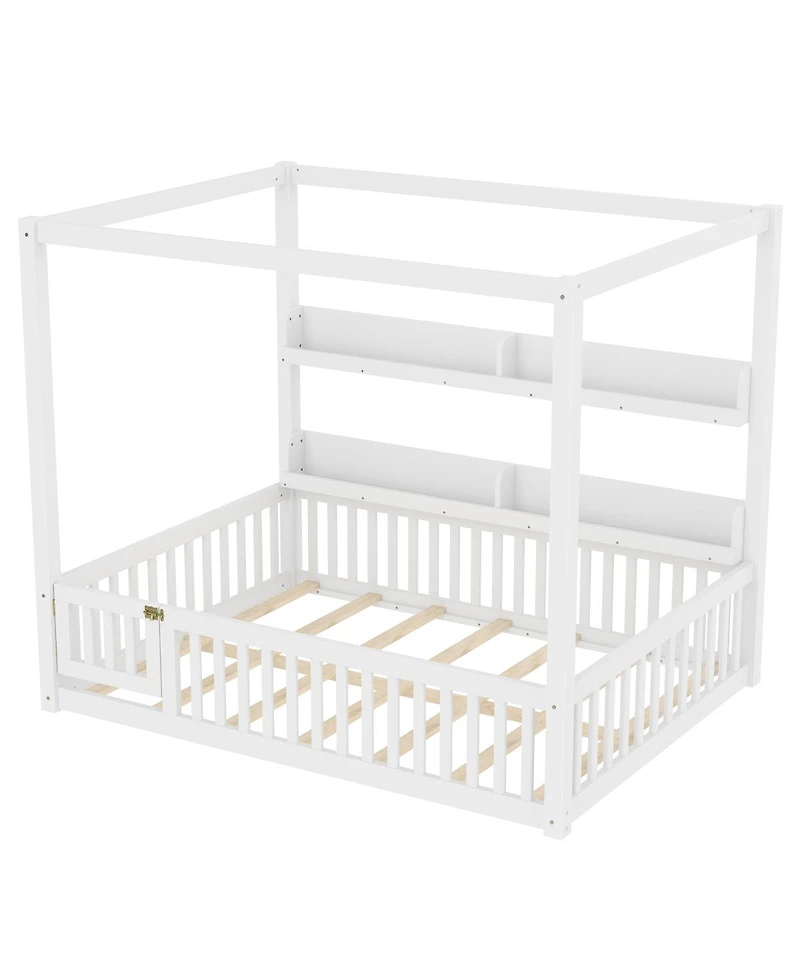 Streamdale Furniture Full Size Canopy Bed with Guardrails & Shelves
